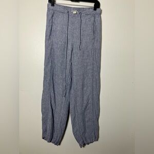 Cold water Creek 100% Linen Straight Leg Pull On Pants Sz 8 Blue Lagenlook Beach